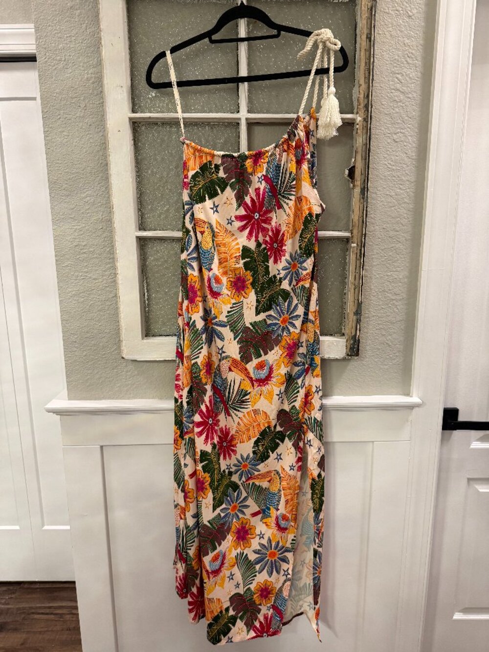 Shore Brand Rope One Shoulder Maxi Dress "Toucan Me Crazy" NWT Small